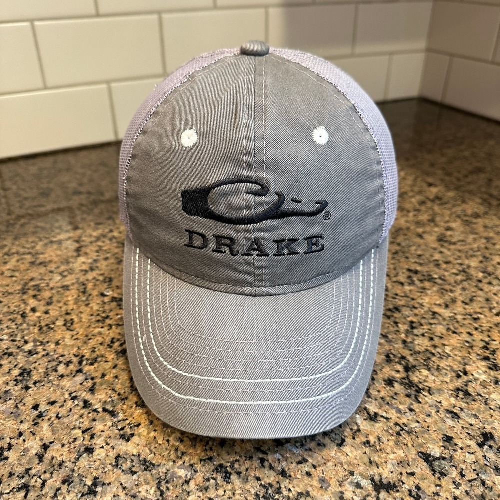 Drake Dad Hat Adjustable One Size Gray Mesh Back Duck Logo Contrast Stitch